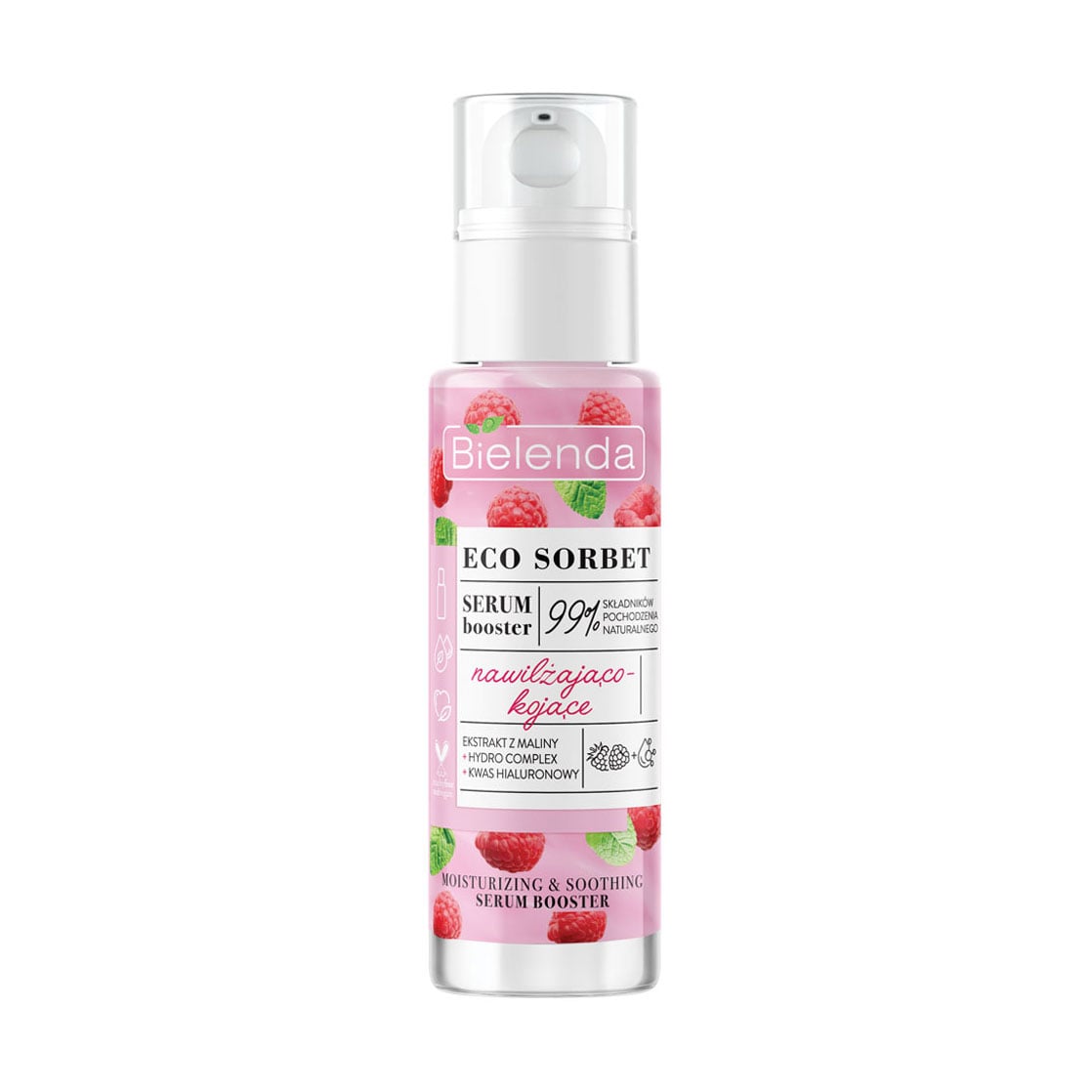 Зволожувальна та заспокійлива сироватка-бустер для обличчя Bielenda Eco Sorbet Moisturizing &amp; Soothing Serum Booster з екстрактом малини, 30 мл